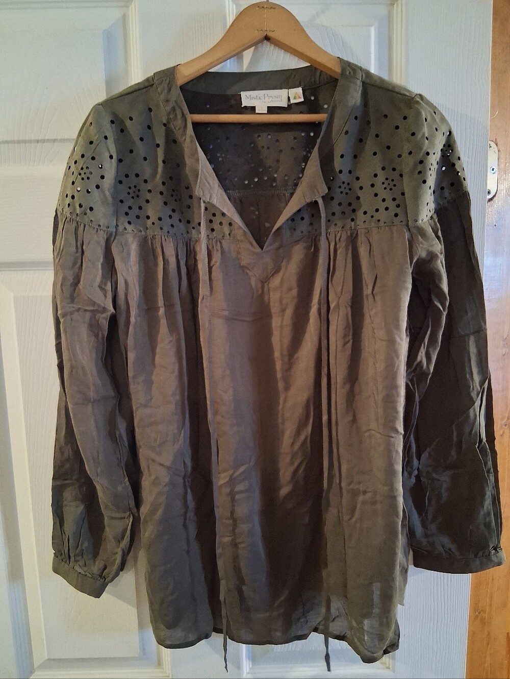 Listicle Olive Eyelet Yoke Peasant Tunic Top